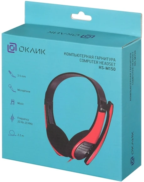 Наушники с микрофоном Оклик HS-M150 черный/красный 2.2м накладные оголовье (359486) Наушники с микрофоном Оклик HS-M150 черный/красный 2.2м накладные оголовье (359486)
