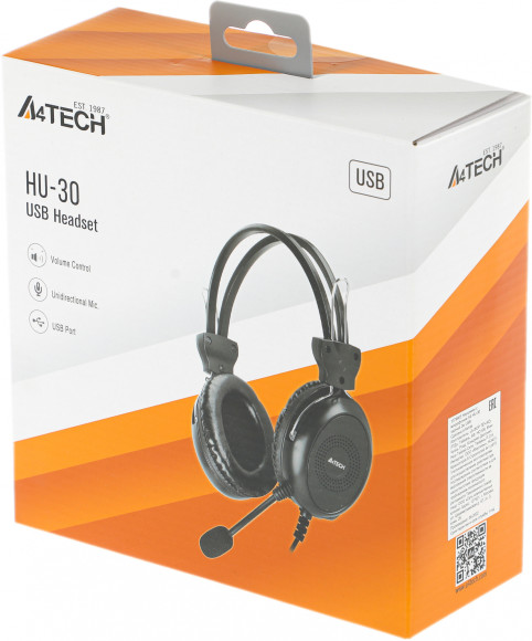 Наушники с микрофоном A4Tech HU-30 черный 2м накладные USB оголовье Наушники с микрофоном A4Tech HU-30 черный 2м накладные USB оголовье