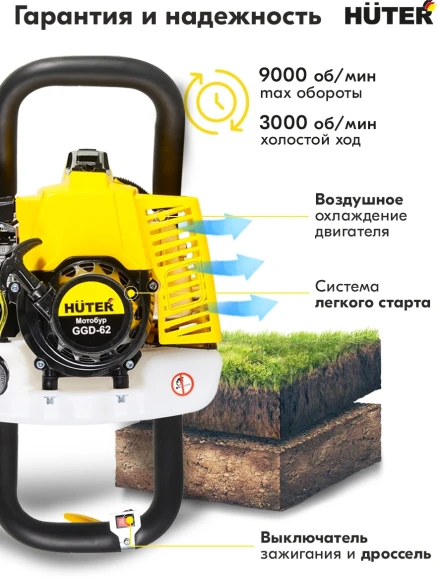 Мотобур Huter GGD-62 профес. 2-х такт. 2400Вт 3.2л.с. 63см3 9000об/мин (70/13/18) Мотобур Huter GGD-62 профес. 2-х такт. 2400Вт 3.2л.с. 63см3 9000об/мин (70/13/18)