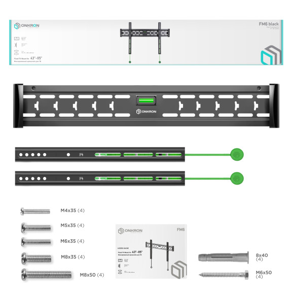 Кронштейн для телевизора Onkron FM6 черный 43"-85" макс.68.2кг настенный фиксированный Кронштейн для телевизора Onkron FM6 черный 43"-85" макс.68.2кг настенный фиксированный