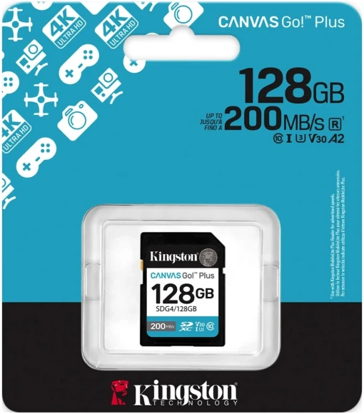 Флеш карта SDXC 128GB Kingston SDG4/128GB Canvas Go! Plus V30 w/o adapter