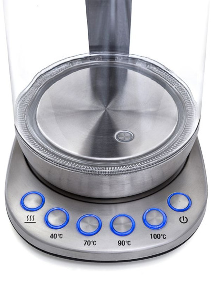 Чайник электрический Kitfort КТ-616 1.5л. 2200Вт серебристый/черный корпус: стекло/металл