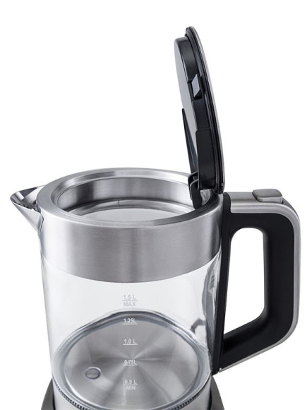 Чайник электрический Kitfort КТ-616 1.5л. 2200Вт серебристый/черный корпус: стекло/металл