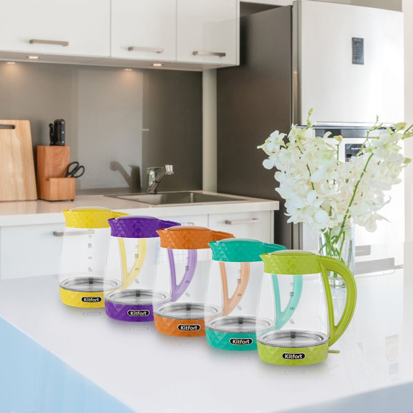 Чайник электрический Kitfort КТ-6123-4 2л. 2200Вт оранжевый корпус: стекло/пластик