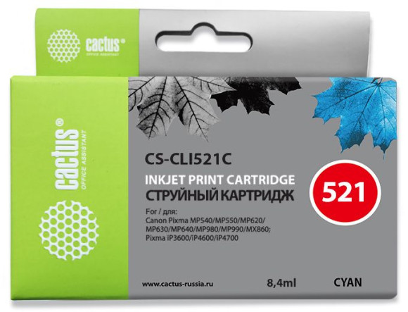 Картридж струйный Cactus CS-CLI521C голубой (9мл) для Canon MP540/MP550/MP620/MP630/MP640/MP660 с чипом Картридж струйный Cactus CS-CLI521C голубой (9мл) для Canon MP540/MP550/MP620/MP630/MP640/MP660 с чипом