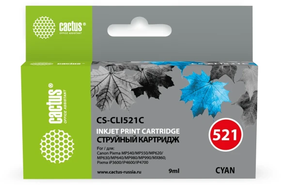 Картридж струйный Cactus CS-CLI521C голубой (9мл) для Canon MP540/MP550/MP620/MP630/MP640/MP660 с чипом Картридж струйный Cactus CS-CLI521C голубой (9мл) для Canon MP540/MP550/MP620/MP630/MP640/MP660 с чипом