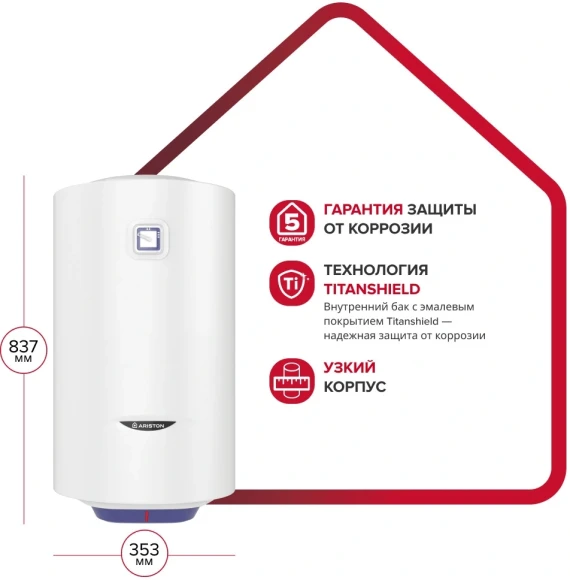 Водонагреватель Ariston BLU1 R ABS 50 V SLIM 1.5кВт 50л электрический настенный/белый