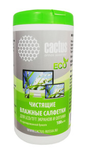 Салфетки Cactus CS-1001PE для экранов и оптики туба 100шт влажных Салфетки Cactus CS-1001PE для экранов и оптики туба 100шт влажных