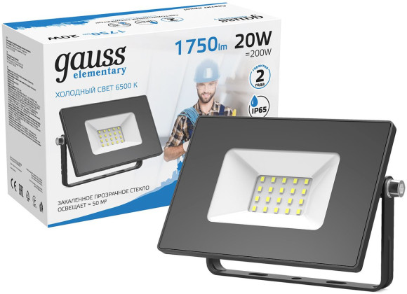 Прожектор уличный Gauss Elementary 613100320 светодиодный 20Втчерный Прожектор уличный Gauss Elementary 613100320 светодиодный 20Втчерный
