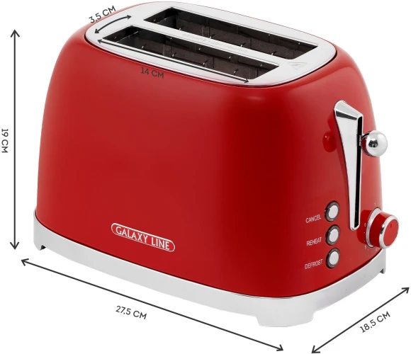Тостер Galaxy Line GL 2919 900Вт красный Тостер Galaxy Line GL 2919 900Вт красный