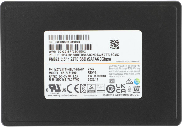 Накопитель SSD Samsung SATA-III 1.92TB MZ7L31T9HBLT-00A07 PM893 2.5" 1 DWPD OEM