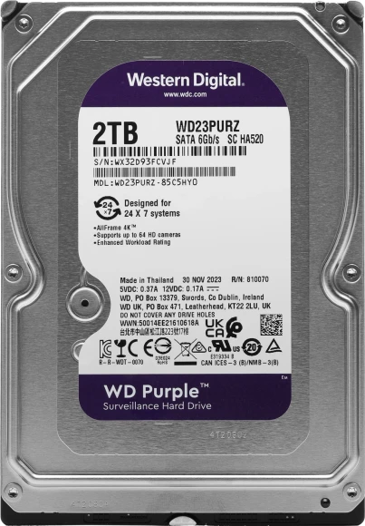Жесткий диск WD SATA-III 2TB WD23PURZ Surveillance Purple (5400rpm) 64Mb 3.5" Жесткий диск WD SATA-III 2TB WD23PURZ Surveillance Purple (5400rpm) 64Mb 3.5"