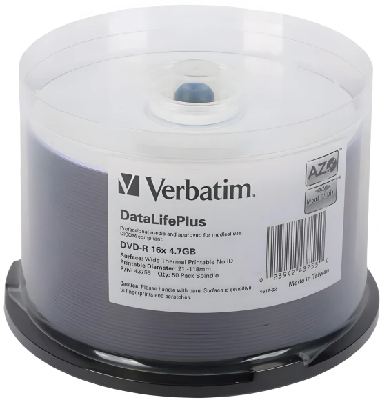 Диск DVD-R Verbatim 4.7Gb 16x Cake Box (50шт) Printable (43755) Диск DVD-R Verbatim 4.7Gb 16x Cake Box (50шт) Printable (43755)