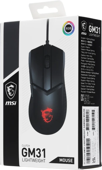 Мышь MSI Clutch GM31 Lightweight черный оптическая 12000dpi USB 4but (S12-0402080-CLA)