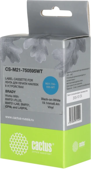 Картридж ленточный Cactus CS-M21-750595WT черный на белом 19.1x6.4 для Brady BMP21-PLUS/BMP21-LAB