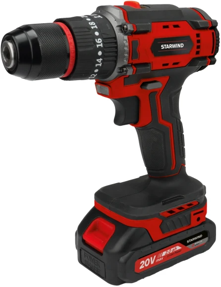 Дрель-шуруповерт Starwind CD20-2.0/2.0hS1 40Вт аккум. патрон:быстрозажимной (кейс в комплекте)