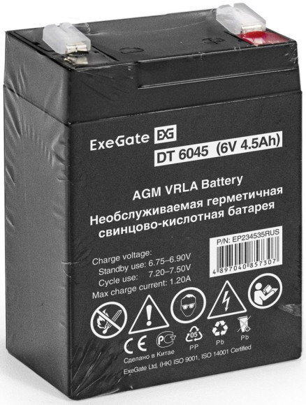 Батарея для ИБП Exegate EP234535 6В 4.5Ач Батарея для ИБП Exegate EP234535 6В 4.5Ач