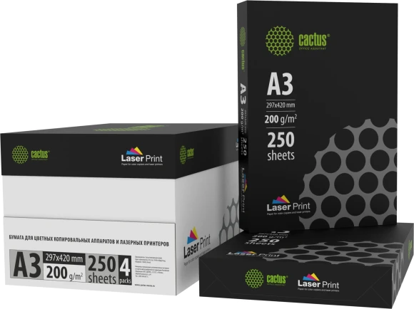 Бумага Cactus CS-LPA3200250 A3 марка A/200г/м2/250л./белый CIE170% для лазерной печати Бумага Cactus CS-LPA3200250 A3 марка A/200г/м2/250л./белый CIE170% для лазерной печати