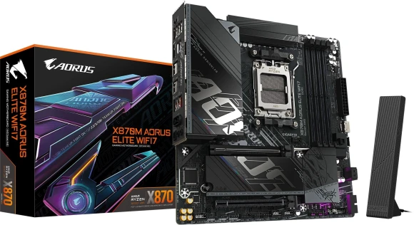 Материнская плата Gigabyte X870M AORUS ELITE WIFI7 Socket AM5 AMD X870 4xDDR5 mATX AC`97 8ch(7.1) 2.5Gg RAID+HDMI