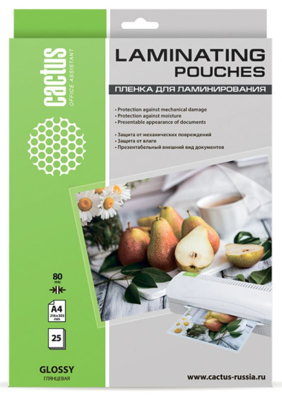 Пленка для ламинирования Cactus 80мкм A4 (25шт) глянцевая 216x303мм CS-LPGA48025 Пленка для ламинирования Cactus 80мкм A4 (25шт) глянцевая 216x303мм CS-LPGA48025