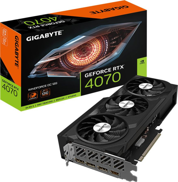 Видеокарта Gigabyte PCI-E 4.0 GV-N4070WF3OC-12GD NVIDIA GeForce RTX 4070 12Gb 192bit GDDR6X 2490/21000 HDMIx1 DPx3 HDCP Ret