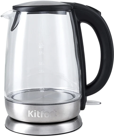Чайник электрический Kitfort КТ-619 1.7л. 2200Вт серебристый/черный корпус: стекло/металл Чайник электрический Kitfort КТ-619 1.7л. 2200Вт серебристый/черный корпус: стекло/металл