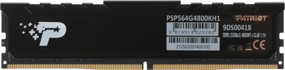 Память DDR5 2x32GB 4800MHz Patriot PSP564G4800KH1 Signature Premium RTL PC5-38400 CL40 DIMM 288-pin 1.1В kit single rank с радиатором Ret