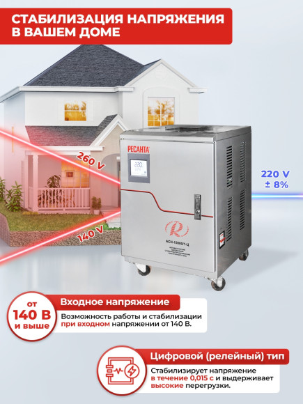 Стабилизатор напряжения Ресанта АСН-15000/1-Ц 15кВА однофазный серый (63/6/11)