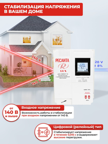 Стабилизатор напряжения Ресанта АСН-5000Н/1-Ц 5кВА однофазный серый (63/6/16) Стабилизатор напряжения Ресанта АСН-5000Н/1-Ц 5кВА однофазный серый (63/6/16)