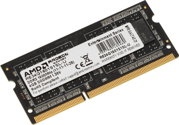 Память DDR3 4Gb 1600MHz AMD R534G1601S1SL-U R5 RTL PC3-12800 CL11 SO-DIMM 204-pin 1.35В Ret