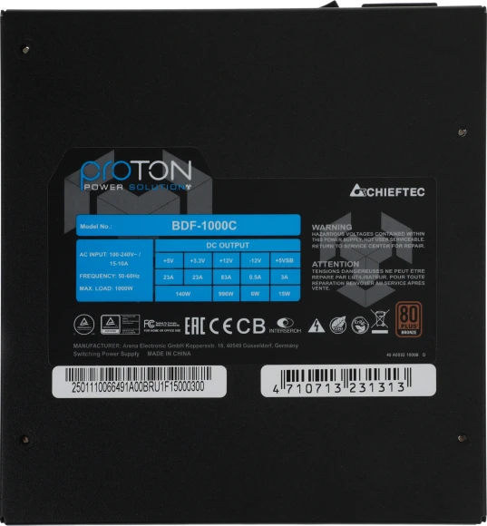 Блок питания Chieftec ATX 1000W Proton BDF-1000C 80+ bronze (20+4pin) APFC 140mm fan 9xSATA Cab Manag RTL
