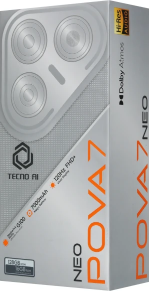 Смартфон Tecno Pova 7 Neo 128Gb 8Gb черный моноблок 3G 4G 2Sim 6.8" 1080x2460 Android 14 108Mpix 802.11 a/b/g/n/ac NFC GPS GSM900/1800 Protect FM