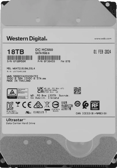 Жесткий диск WD SATA-III 18TB 0F38459 WUH721818ALE6L4 Server Ultrastar DC HC550 512E (7200rpm) 512Mb 3.5" Жесткий диск WD SATA-III 18TB 0F38459 WUH721818ALE6L4 Server Ultrastar DC HC550 512E (7200rpm) 512Mb 3.5"
