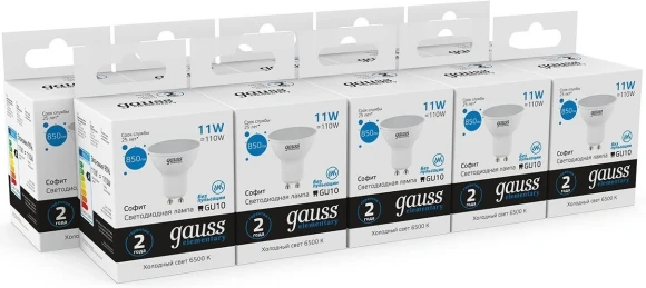 Лампа светодиодная Gauss Elementary 13631 11Вт цок.:GU10 софит 180B св.свеч.бел.хол. MR16 (упак.:1шт)