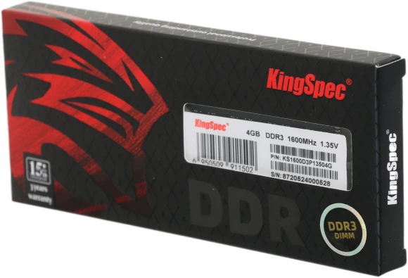 Память DDR3L 4GB 1600MHz Kingspec KS1600D3P13504G RTL PC3-12800 CL11 DIMM 240-pin 1.35В single rank Ret Память DDR3L 4GB 1600MHz Kingspec KS1600D3P13504G RTL PC3-12800 CL11 DIMM 240-pin 1.35В single rank Ret
