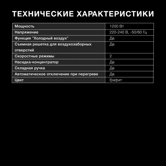 Фен Hyundai H-HD0765 1200Вт графитовый/хром Фен Hyundai H-HD0765 1200Вт графитовый/хром