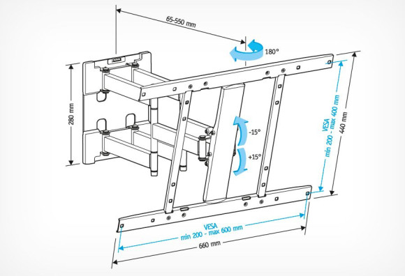 Кронштейн для телевизора Holder LCD-SU6602-B черный 26"-60" макс.45кг настенный поворот Кронштейн для телевизора Holder LCD-SU6602-B черный 26"-60" макс.45кг настенный поворот