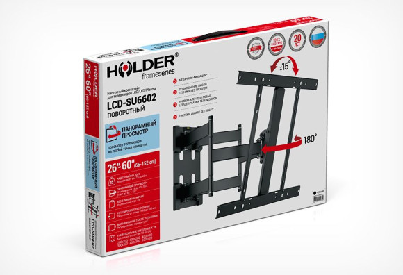 Кронштейн для телевизора Holder LCD-SU6602-B черный 26"-60" макс.45кг настенный поворот Кронштейн для телевизора Holder LCD-SU6602-B черный 26"-60" макс.45кг настенный поворот