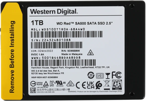 Накопитель SSD WD SATA-III 1TB WDS100T1R0A Red SA500 2.5"
