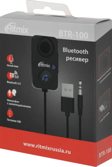 Автомобильный FM-модулятор Ritmix BTR-100 черный BT (80001126)