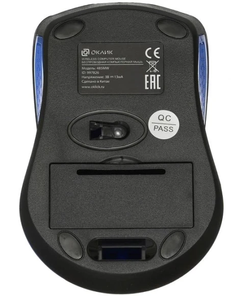 Мышь Оклик 485MW черный/синий оптическая 1200dpi беспров. USB для ноутбука 3but (997826)