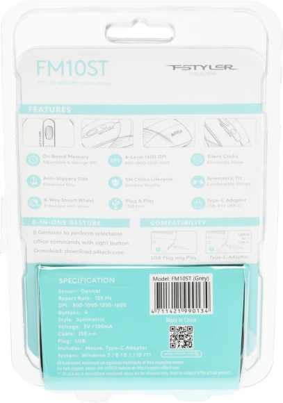 Мышь A4Tech Fstyler FM10ST серый/черный оптическая 1600dpi silent USB для ноутбука 3but (FM10ST GREY) Мышь A4Tech Fstyler FM10ST серый/черный оптическая 1600dpi silent USB для ноутбука 3but (FM10ST GREY)
