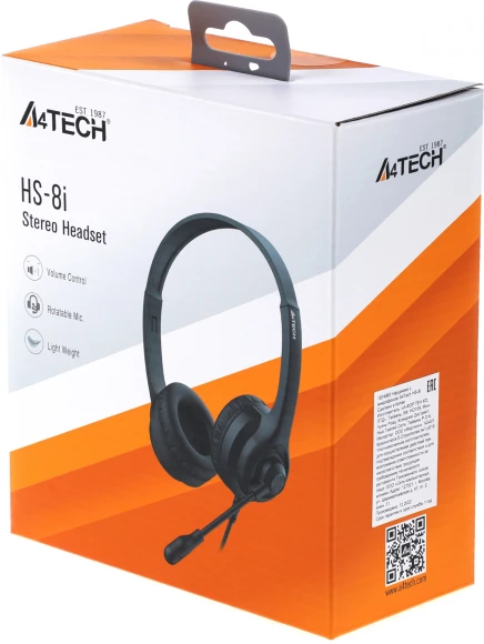 Наушники с микрофоном A4Tech HS-8i черный 1.8м накладные оголовье Наушники с микрофоном A4Tech HS-8i черный 1.8м накладные оголовье