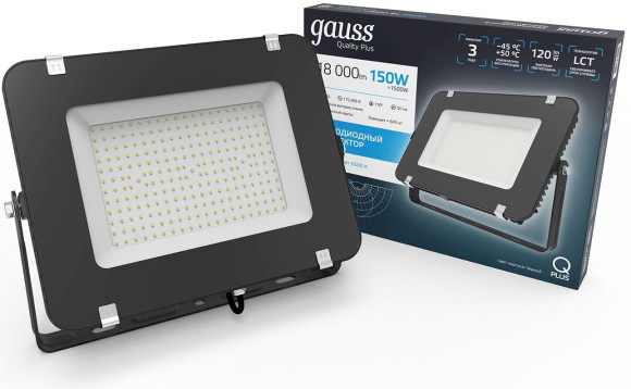 Прожектор уличный Gauss Qplus 613100150 светодиодный 150Втчерный Прожектор уличный Gauss Qplus 613100150 светодиодный 150Втчерный