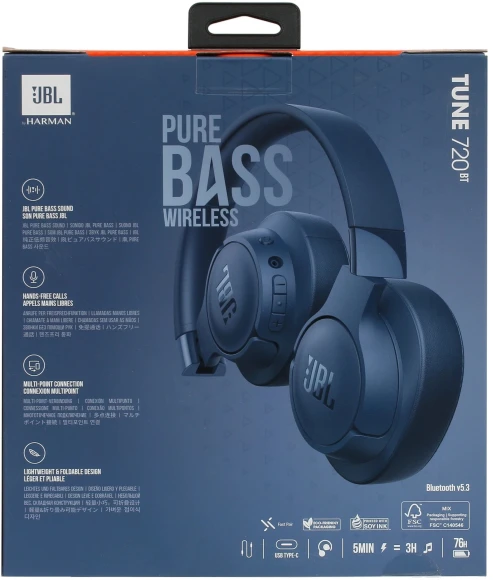 Гарнитура мониторные JBL Tune 720 BT 1.2м синий беспроводные bluetooth оголовье (JBLT720BTBLU) Гарнитура мониторные JBL Tune 720 BT 1.2м синий беспроводные bluetooth оголовье (JBLT720BTBLU)