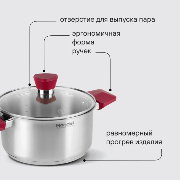 Кастрюля Rondell Strike RDS-813 2л. d=18см (с крышкой) стальной