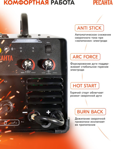 Сварочный полуавтомат Ресанта САИПА-22В/160А инвертор MIG-MAG 6.2кВт