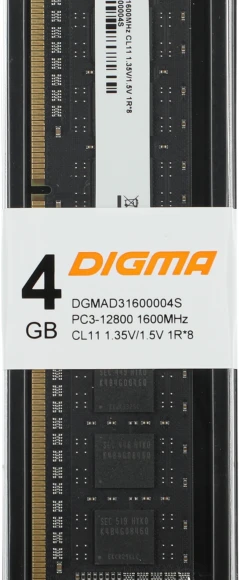 Память DDR3 4GB 1600MHz Digma DGMAD31600004S RTL PC3-12800 CL11 DIMM 240-pin 1.35В single rank Ret