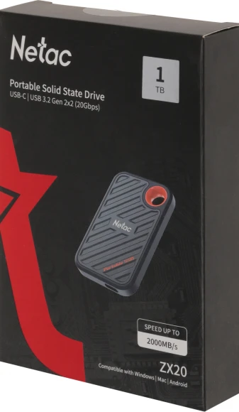 Накопитель SSD Netac USB-C 1000Gb NT01ZX20-001T-32BL ZX20 2.5" синий