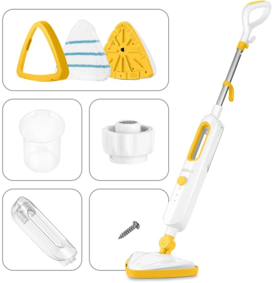 Швабра паровая Kitfort КТ-1048-1 1300Вт белый/желтый Швабра паровая Kitfort КТ-1048-1 1300Вт белый/желтый